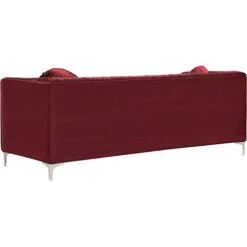 Meridian Furniture Isabelle Collection Modern | Contemporary Channel Tufted, Velvet Upholstered Sofa With Custom Chrome Legs, Burgundy, 86.5" W X 35.5" D X 31" H -Amazon Store 31MecA8AS3L