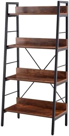 GOAWGO Bookshelf Ladder, Living Room Wood And Metal Stairs Freestanding Display Plant Bookshelves, Home Office, Living Room, Bedroom, Kitchen, Rustic Brown (Three Layers) 10 GOAWGO Bookshelf Ladder, Living Room Wood And Metal Stairs Freestanding Display Plant Bookshelves, Home Office, Living Room, Bedroom, Kitchen, Rustic Brown (Three Layers) - Image 8