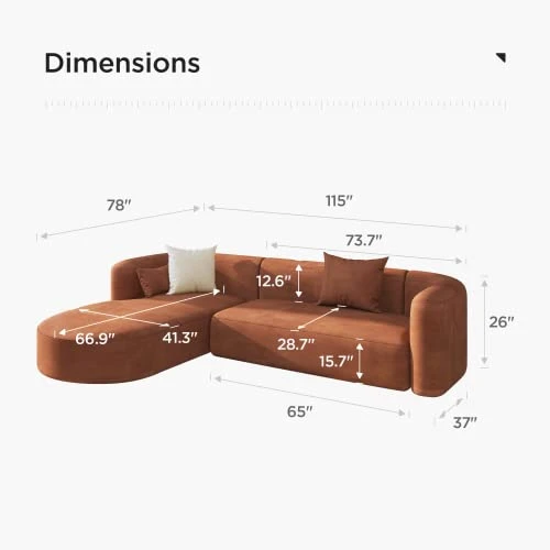 Acanva Modern L-Shaped Sectional Velvet Sofa Set, 3 Seat Corner Couch For Living Room, Bedroom And Lounge, Left Hand Facing Chaise, Gingerbread 4 Acanva Modern L-Shaped Sectional Velvet Sofa Set, 3 Seat Corner Couch For Living Room, Bedroom And Lounge, Left Hand Facing Chaise, Gingerbread - Image 2