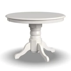 BOWERY HILL Small Solid Wood Round Dining Table For 4 People, Vintage Dining Table With Pedestal Legs In White