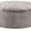Signature Design By Ashley Carnaby Velvet Tufted Glam Round Oversized Ottoman, Silver