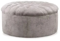 Signature Design By Ashley Carnaby Velvet Tufted Glam Round Oversized Ottoman, Silver