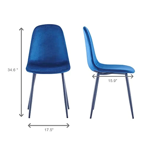 Btrpily 4 Set Of Dining Chairs, Metal Frame Dining Chair For Kitchen Room,Velvet Fabric Seat Chair For Living Room, Bedroom(Blue) 4 Btrpily 4 Set Of Dining Chairs, Metal Frame Dining Chair For Kitchen Room,Velvet Fabric Seat Chair For Living Room, Bedroom(Blue) - Image 2