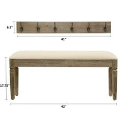 Décor Therapy Waverly Wood Bench With Coat Rack Set, Measures 42x11.8x17.75, Winter White -Amazon Store 31NGxtJbMkL