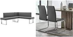 Armen Living Amanda Sectional In Grey Faux Leather And Chrome Finish & Amanda Dining Grey Faux Leather With Chrome Finish Kitchen & Dining Chair - Set Of 2, Height -Amazon Store 31NOHnebqpL. AC 1