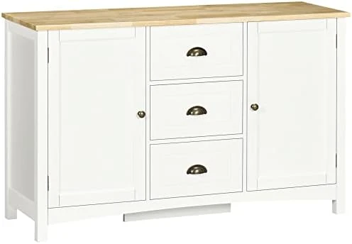 HOMCOM Sideboard Buffet Cabinet, Retro Kitchen Cabinet, Coffee Bar Cabinet With Rubber Wood Top, Drawers, Adjustable Shelves For Living Room, Entryway, Gray 10 HOMCOM Sideboard Buffet Cabinet, Retro Kitchen Cabinet, Coffee Bar Cabinet With Rubber Wood Top, Drawers, Adjustable Shelves For Living Room, Entryway, Gray - Image 8