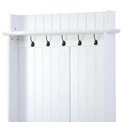 SCORRO Clothes Locker Vintage Style Hall Tree With 5 Metal Hooks And 2 Large Rattan Element Drawers Wooden Hallway Organizer With Storage Bench And Metal Drawer Handles (White) -Amazon Store 31NescHQR2L