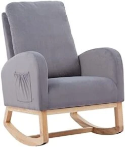 Setawix Rocking Chair For Nursery, Midcentury Modern Accent Rocker Armchair With Side Pocket, Upholstered High Back Wooden Rocking Chair For Living Room Baby Room Bedroom (Yellow - Velvet) -Amazon Store 31O1h1nmMrL. AC