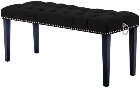 HEAH-YO Modern Velvet Tufted Bench, 18" Seat Height Upholstered Ottoman Dining Bench With Pull Rings, Nailhead Trim Footstool For Entryway Bedroom Kitchen Dining Table, Black 6 HEAH-YO Modern Velvet Tufted Bench, 18" Seat Height Upholstered Ottoman Dining Bench With Pull Rings, Nailhead Trim Footstool For Entryway Bedroom Kitchen Dining Table, Black - Image 4