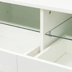 MENGK White TV Cabinet Has Two Drawers With Dual End Color-Changing LED Light Strip -Amazon Store 31OKgSEmt3L