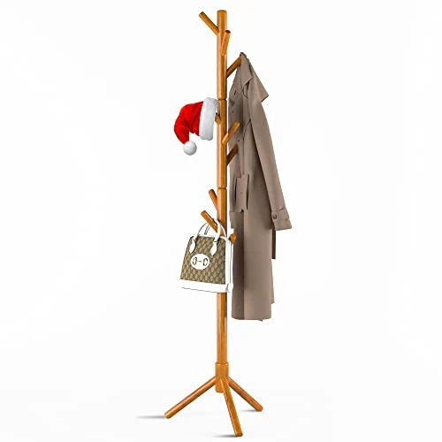 NicQliear Wooden Freestanding Coat Rack With 9 Hooks, Adjustable Coat Rack Stand 69.3" To Hang Clothes/Bags/Hats, Standing Coat Tree Perfect For Bedroom/Entryway/Hallway, Easy Assembly, Brown 3 NicQliear Wooden Freestanding Coat Rack With 9 Hooks, Adjustable Coat Rack Stand 69.3" To Hang Clothes/Bags/Hats, Standing Coat Tree Perfect For Bedroom/Entryway/Hallway, Easy Assembly, Brown