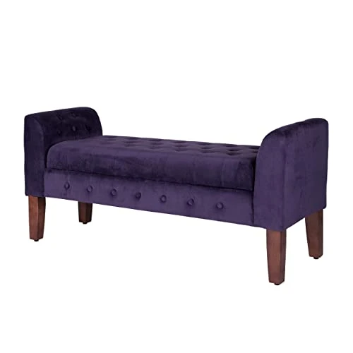 HomePop Velvet Tufted Storage Bench Settee With Hinged Lid, Purple 50" X 18" X 23" 7 HomePop Velvet Tufted Storage Bench Settee With Hinged Lid, Purple 50" X 18" X 23" - Image 5