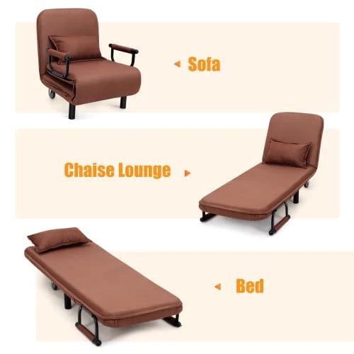 KOMFOTT Convertible Chair Bed, Tri-Fold Sofa Bed With 5-Position Adjustable Backrest & Pillow, Leisure Chaise Lounge Couch With Sturdy Steel Frame For Home & Office, Comfortable Sleeper Chair (Coffee) 8 KOMFOTT Convertible Chair Bed, Tri-Fold Sofa Bed With 5-Position Adjustable Backrest & Pillow, Leisure Chaise Lounge Couch With Sturdy Steel Frame For Home & Office, Comfortable Sleeper Chair (Coffee) - Image 6