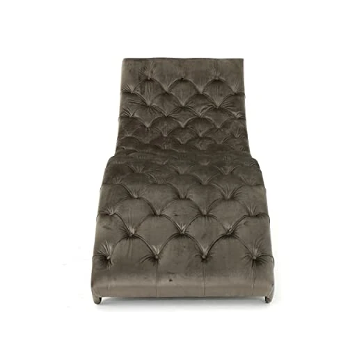 Christopher Knight Home Garret Tufted Velvet Chaise Lounge, Grey / Dark Brown 6 Christopher Knight Home Garret Tufted Velvet Chaise Lounge, Grey / Dark Brown - Image 4