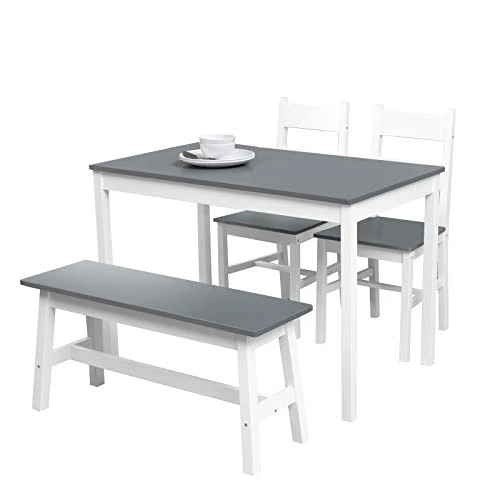 Mecor 4-Piece Kitchen Dining Table Set, Modern Solid Wood Table W/ 2 Chairs And Bench For Home Kitchen Dining Room Furniture, Grey 3 Mecor 4-Piece Kitchen Dining Table Set, Modern Solid Wood Table W/ 2 Chairs And Bench For Home Kitchen Dining Room Furniture, Grey