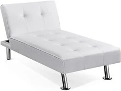 Yaheetech Faux Leather Chaise Lounge Indoor Convertible Chaise Futon Tufted Chaise Daybed With Chrome Metal Legs Converts To Recliner/Bed White -Amazon Store 31Oklq9aPyL. AC