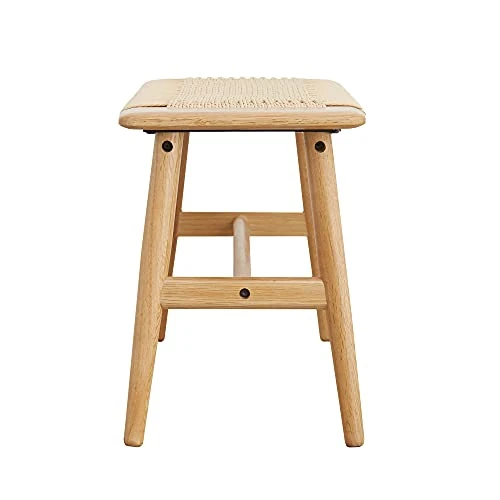 Tennozu Woven Bench, 32" L FAS Grade 100% Solid Oak Wood Dining Room Bench W/Rustic, Hand Woven Design, Firm Mortise & Tenon Structure, Long Bench For Dining Room/Entryway/Bedroom, White (Beige) 5 Tennozu Woven Bench, 32" L FAS Grade 100% Solid Oak Wood Dining Room Bench W/Rustic, Hand Woven Design, Firm Mortise & Tenon Structure, Long Bench For Dining Room/Entryway/Bedroom, White (Beige) - Image 3