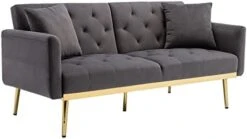 Morden Fort Velvet Futon Sofa Bed For Living Room, 68" Convertible 3 Adjustable Couch Loveseat With Metal Leg Grey -Amazon Store 31OzZrraUQL. AC