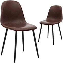CangLong Washable PU Cushion Seat Back, Mid Century Metal Legs For Kitchen Dining Room Side Chair, Set Of 4, Brown -Amazon Store 31P325T8L. AC