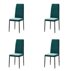 ROZHOME Dining Chair Set Of 4, Modern Kitchen Chairs Linen Side Chairs With Metal Legs And Frame (Green Velvet*4)