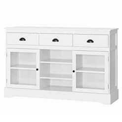 FOTOSOK Modern Buffet Cabinet, Sideboard Bar Cabinet With 2 Glass Door, 3 Drawers And Adjustable Shelves, Kitchen Cupboard Console Table Coffee Bar Cabinet For Dining Room, Living Room -Amazon Store 31PotEM3OyL