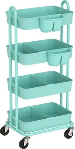 Simple Houseware 3-Tier Kitchen Cart Multifunctional Rolling Utility Cart With 2 Dividers And Hanging Bucket, White -Amazon Store 31PrDey2 XS. AC