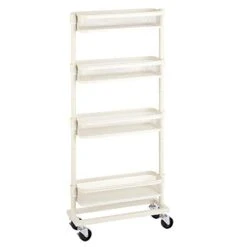 SONGMICS Slim Storage Cart, 4-Tier Slide-Out Trolley For Small Spaces, Bathroom And Kitchen, With Wire Baskets, Space Saving, Easy Assembly, White UBSC065W01, 15.9 X 5.3 X 35.7 Inches