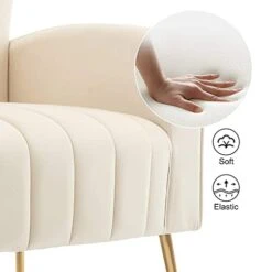 HOMEFUN Accent Chair Set Of 2, Velvet Wingback Armchair Modern Upholstered Single Sofa With Metal Legs For Living Room Bedroom Nursery, Beige -Amazon Store 31Q275KhI1L