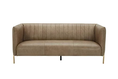 Amazon Brand – Rivet Frederick Mid-Century Channel Tufted Leather Sofa Couch, 77.5"W, Taupe 4 Amazon Brand – Rivet Frederick Mid-Century Channel Tufted Leather Sofa Couch, 77.5"W, Taupe - Image 2