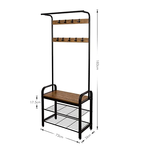 Meerveil Vintage Coat And Shoe Stand, Shoe Rack Industrial Coat Rack Clothes Stand, Hall Tree Bench With Shelf, Matt Metal Frame Shoe Rack With Coat Rack 5 Meerveil Vintage Coat And Shoe Stand, Shoe Rack Industrial Coat Rack Clothes Stand, Hall Tree Bench With Shelf, Matt Metal Frame Shoe Rack With Coat Rack - Image 3
