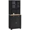 HOMCOM Freestanding 67" Kitchen Pantry With Hutch, Buffet Cabinet, Microwave Stand With Framed Doors, 2 Drawers, Cupboard, Black
