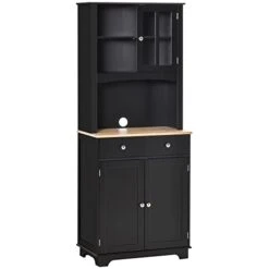 HOMCOM Freestanding 67" Kitchen Pantry With Hutch, Buffet Cabinet, Microwave Stand With Framed Doors, 2 Drawers, Cupboard, Black