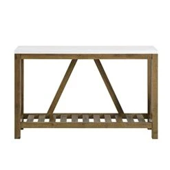 Walker Edison Modern Farmhouse Accent Entryway / Living Room End Table, 52 Inch, Color-Marble And Walnut