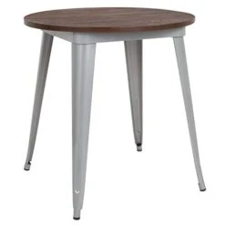 EMMA + OLIVER 30" Round Silver/Wood Metal Indoor Table