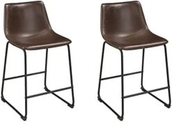 Signature Design By Ashley Centiar 24" Counter Height Modern Bucket Barstool Set Of 2,Faux Leather, Brown -Amazon Store 31RA5Cxkb L. AC