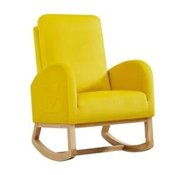 Setawix Rocking Chair For Nursery, Midcentury Modern Accent Rocker Armchair With Side Pocket, Upholstered High Back Wooden Rocking Chair For Living Room Baby Room Bedroom (Yellow - Velvet) -Amazon Store 31RCOr8hkmL
