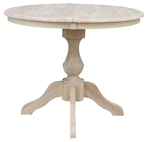 International Concepts 36" Round Top Pedestal Table With 12" Leaf-28.9" H-Dining Height, Unfinished 3 International Concepts 36" Round Top Pedestal Table With 12" Leaf-28.9" H-Dining Height, Unfinished