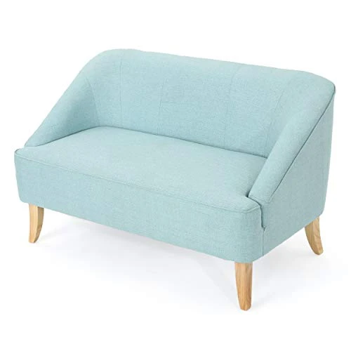 Christopher Knight Home Justus Mid-Century Modern Fabric Loveseat, Light Blue/Natural & Ippolito Fabric Pillows, 2-Pcs Set, White And Blue Floral 4 Christopher Knight Home Justus Mid-Century Modern Fabric Loveseat, Light Blue/Natural & Ippolito Fabric Pillows, 2-Pcs Set, White And Blue Floral - Image 2