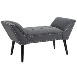 HOMCOM Modern Button Tufted Sitting Bench, Accent Fabric Upholstered Ottoman For Bedroom Or Living Room, Charcoal Grey