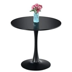 Black Round Dining Table,Modern Tulip Dining Room Table With MDF Top,Metal Pedestal End Table Leisure Coffee Table Kitchen Table Small Office Table For 2 Or 4 Person,31.5" W,29.5" H