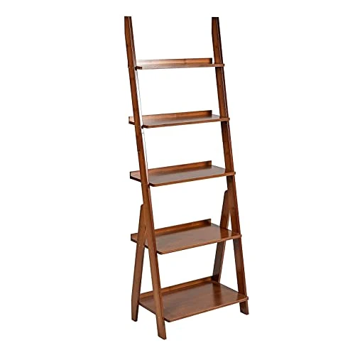 5 Tiers Bamboo Ladder Shelf Modern Bookshelf Leaning Wall Shelves Open Tall Wall Mount Bookcase Standing Storage Rack Shelves For Living Room, Bathroom, Kitchen, Office(21"L*12.5"W*60"H) (Brown) 3 5 Tiers Bamboo Ladder Shelf Modern Bookshelf Leaning Wall Shelves Open Tall Wall Mount Bookcase Standing Storage Rack Shelves For Living Room, Bathroom, Kitchen, Office(21"L*12.5"W*60"H) (Brown)