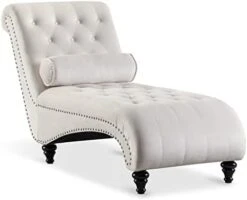 Paddie Velvet Button-Tufted Chaise Lounge Chair Leisure Sofa Chaise Chair W/Bolster Pillow, Nailhead Trim And Turned Legs For Indoor Living Room (Green) -Amazon Store 31RnLIjCPxL. AC