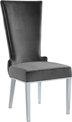 Meridian Furniture Serafina Collection Modern | Contemporary Velvet Upholstered Dining Chair With Sturdy Metal Legs In Rich Chrome Finish, Set Of 2, Grey, 20.5" W X 26" D X 45" H -Amazon Store 31RnpBZ49aL