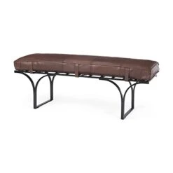 GENERIC Dark Brown W/Black Iron Base Accent Bench 55" W X 16" D 19" H