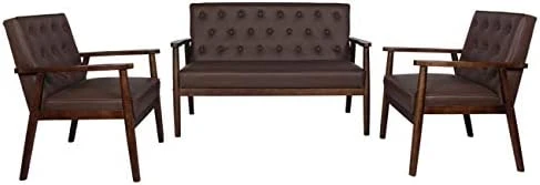 AILEEKISS Mid-Century Loveseats Sofa Couch 2 Seater Sofa Modern Faux Leather Retro Arms Loveseat Upholstered Wooden Lounge Accent Chair For Living Room (Brown 2-seat) 7 AILEEKISS Mid-Century Loveseats Sofa Couch 2 Seater Sofa Modern Faux Leather Retro Arms Loveseat Upholstered Wooden Lounge Accent Chair For Living Room (Brown 2-seat) - Image 5