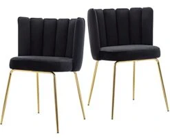 DM Furniture Velvet Dining Chairs Set Of 2 Modern Accent Chairs Upholstered Side Chairs With Gold Metal Legs For Home Kitchen Living Room, Black