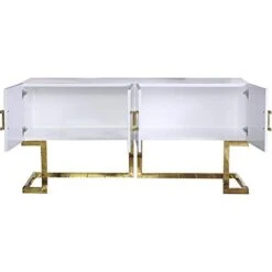 Meridian Furniture Beth Collection Modern | Contemporary Sideboard Buffet, Rich Gold Stainless Steel Base, White Laquer Finish, 64" W X 18" D X 31" H, Cabinet -Amazon Store 31T4qc4Z3QL
