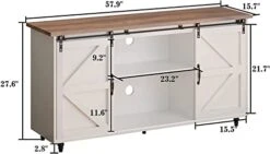 Farmhouse Coffee Bar Cabinet With Sliding Barn Door 58” Buffet Storage Cabinet Kitchen Buffet & Sideboard Cabinets Wood Coffee Bar Table With Shelf For Kitchen Dinning Room Living Room