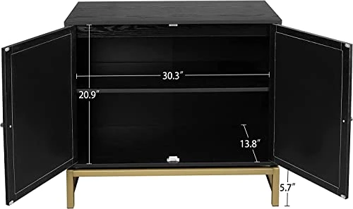 Goujxcy Rattan Accent Storage Cabinet, Farmhouse Wood Sideboard Buffet Cabinet With 2 Doors And Adjustable Shelves, Kitchen Cupboard Server Console Table For Dining Room, Bedroom, Hallway, Black 7 Goujxcy Rattan Accent Storage Cabinet, Farmhouse Wood Sideboard Buffet Cabinet With 2 Doors And Adjustable Shelves, Kitchen Cupboard Server Console Table For Dining Room, Bedroom, Hallway, Black - Image 5