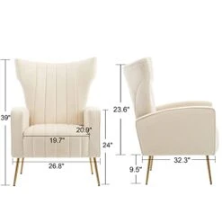HOMEFUN Accent Chair Set Of 2, Velvet Wingback Armchair Modern Upholstered Single Sofa With Metal Legs For Living Room Bedroom Nursery, Beige -Amazon Store 31TOBiDNmBL